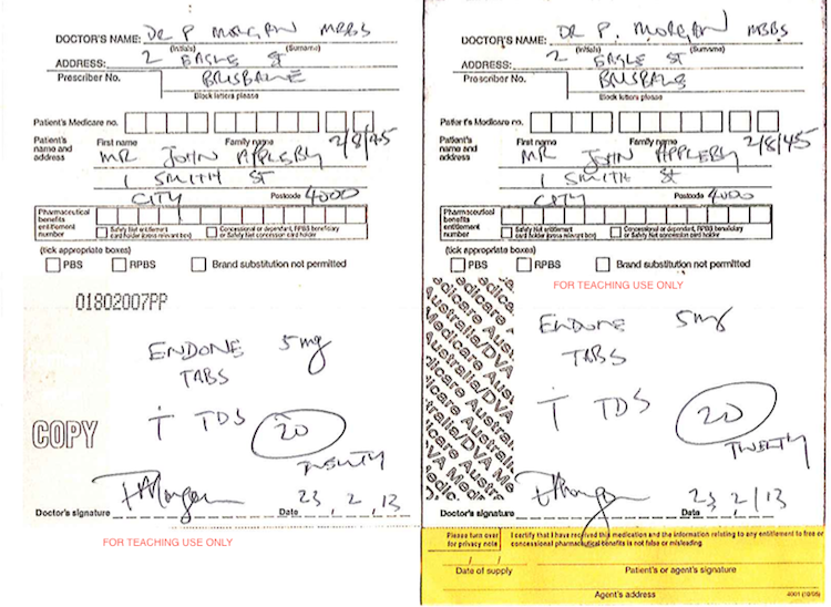 Hand written prescription. Less common, but still used